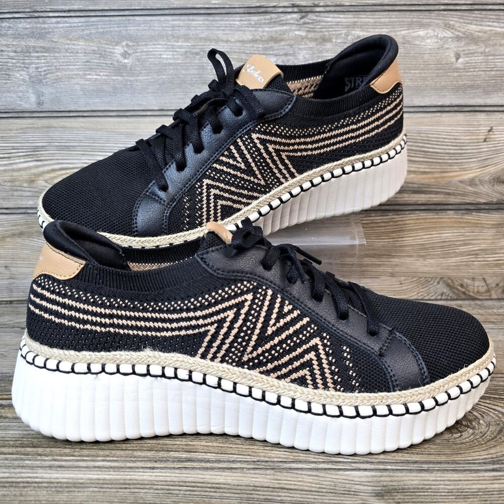 Skechers Wilshire Blvd Lace-Up Bellevue Black Shoes Excellent Women's Size 11